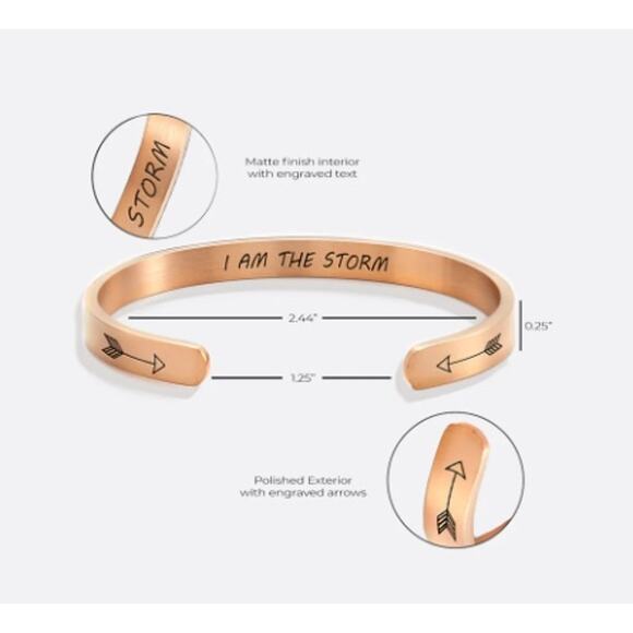 RETAIL $80 Mint & Lilly I AM THE STORM Rose Gold open cuff bracelet*GIFT pouch - Picture 2 of 2